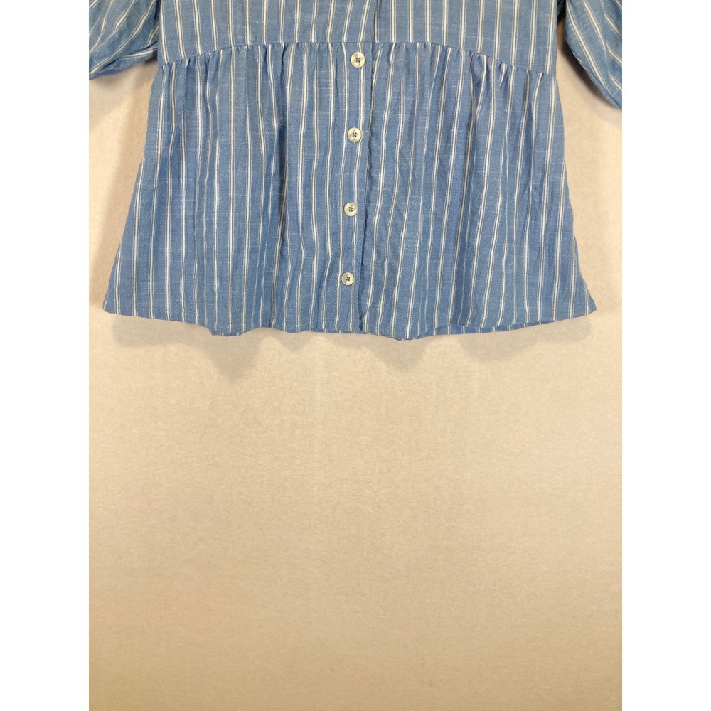 Coastal Ingrid & Isabel Women XS Blue Striped Puff Sleeve Peplum Button Top - Picture 8 of 10